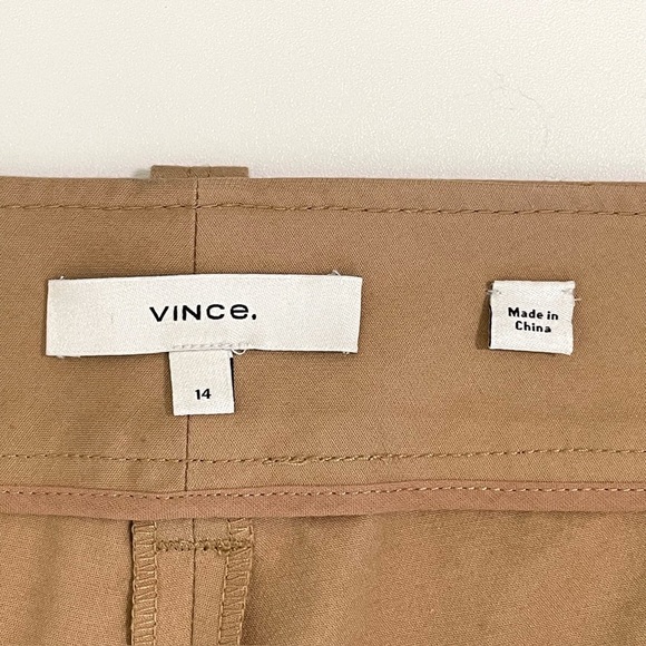 Vince Seam Front Trouser High Rise Wide Leg Cotton Pant Neutral Camel 14 Large - Picture 13 of 15